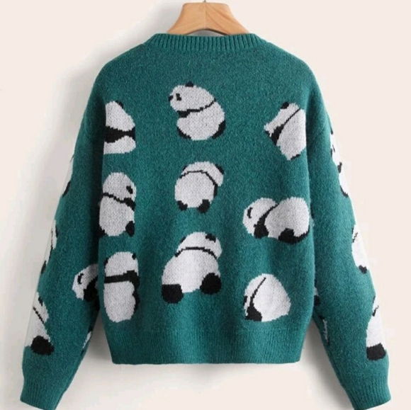 Panda Pattern Drop Shoulder Sweater - Picture 2 of 5